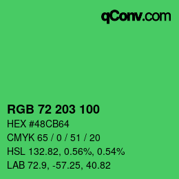 Color code: RGB 72 203 100 | qconv.com
