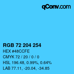 Color code: RGB 72 204 254 | qconv.com
