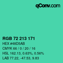 颜色代码: RGB 72 213 171 | qconv.com