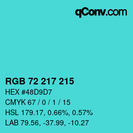 カラーコード: RGB 72 217 215 | qconv.com
