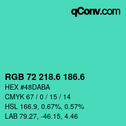 颜色代码: RGB 72 218.6 186.6 | qconv.com