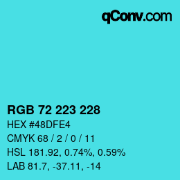 Color code: RGB 72 223 228 | qconv.com