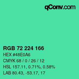 颜色代码: RGB 72 224 166 | qconv.com