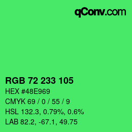 カラーコード: RGB 72 233 105 | qconv.com
