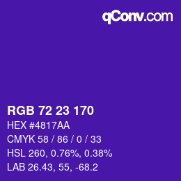 カラーコード: RGB 72 23 170 | qconv.com