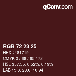 Color code: RGB 72 23 25 | qconv.com