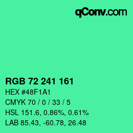 Farbcode: RGB 72 241 161 | qconv.com