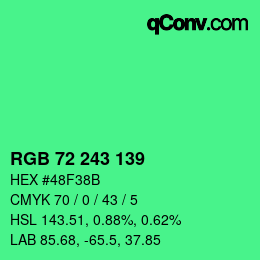 Color code: RGB 72 243 139 | qconv.com
