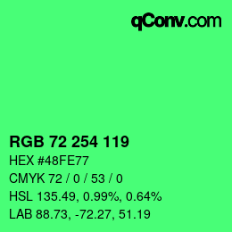 カラーコード: RGB 72 254 119 | qconv.com