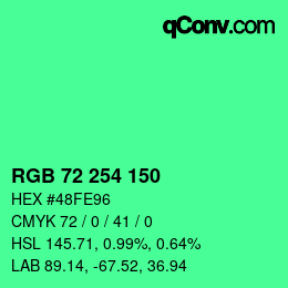 Color code: RGB 72 254 150 | qconv.com