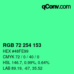 Color code: RGB 72 254 153 | qconv.com