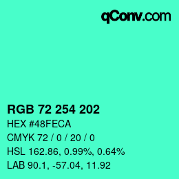 Color code: RGB 72 254 202 | qconv.com