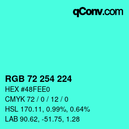 Color code: RGB 72 254 224 | qconv.com
