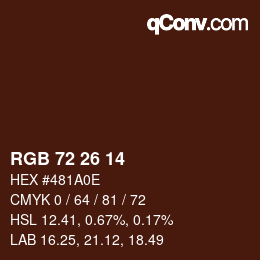 Color code: RGB 72 26 14 | qconv.com