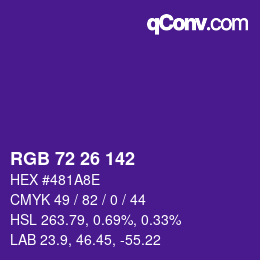 Color code: RGB 72 26 142 | qconv.com