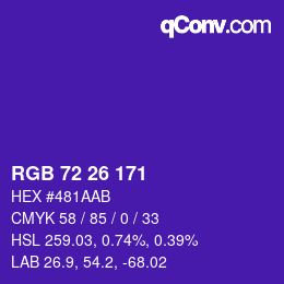 Color code: RGB 72 26 171 | qconv.com