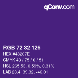 Color code: RGB 72 32 126 | qconv.com