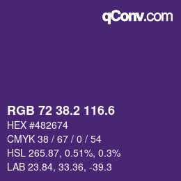 カラーコード: RGB 72 38.2 116.6 | qconv.com