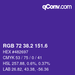 カラーコード: RGB 72 38.2 151.6 | qconv.com