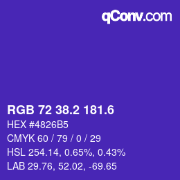 カラーコード: RGB 72 38.2 181.6 | qconv.com