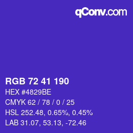 Color code: RGB 72 41 190 | qconv.com