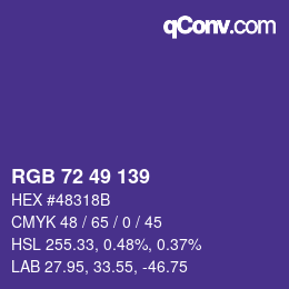 Color code: RGB 72 49 139 | qconv.com