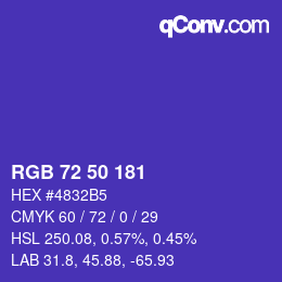 Color code: RGB 72 50 181 | qconv.com