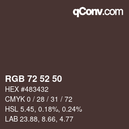 カラーコード: RGB 72 52 50 | qconv.com