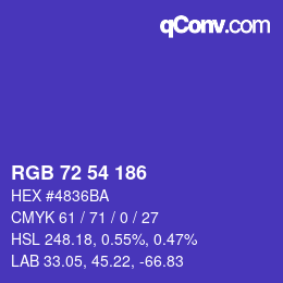 Color code: RGB 72 54 186 | qconv.com