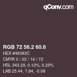 カラーコード: RGB 72 56.2 60.6 | qconv.com