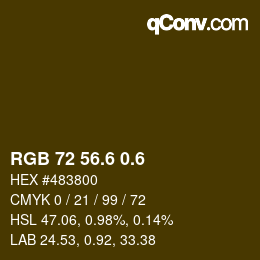 カラーコード: RGB 72 56.6 0.6 | qconv.com