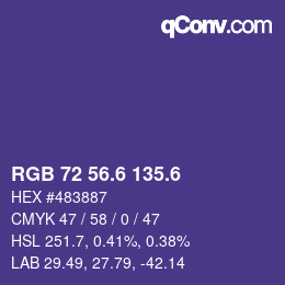 カラーコード: RGB 72 56.6 135.6 | qconv.com