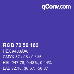 Color code: RGB 72 58 166 | qconv.com