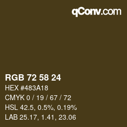 Color code: RGB 72 58 24 | qconv.com
