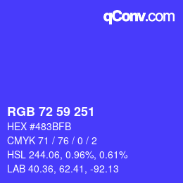 Color code: RGB 72 59 251 | qconv.com