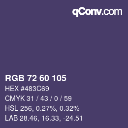 カラーコード: RGB 72 60 105 | qconv.com