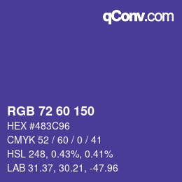 颜色代码: RGB 72 60 150 | qconv.com