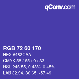 颜色代码: RGB 72 60 170 | qconv.com