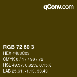 カラーコード: RGB 72 60 3 | qconv.com