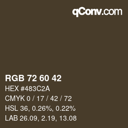 颜色代码: RGB 72 60 42 | qconv.com