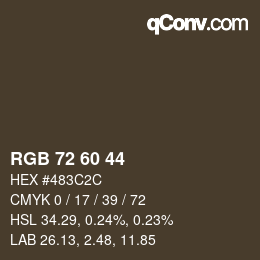 Color code: RGB 72 60 44 | qconv.com