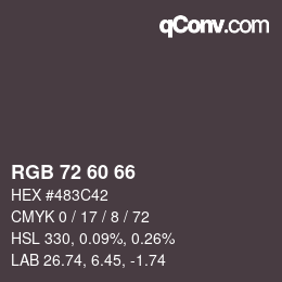 颜色代码: RGB 72 60 66 | qconv.com