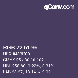 カラーコード: RGB 72 61 96 | qconv.com