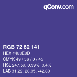 颜色代码: RGB 72 62 141 | qconv.com