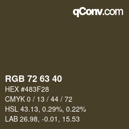 Color code: RGB 72 63 40 | qconv.com