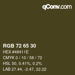 Color code: RGB 72 65 30 | qconv.com