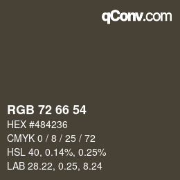 颜色代码: RGB 72 66 54 | qconv.com