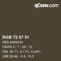 颜色代码: RGB 72 67 51 | qconv.com