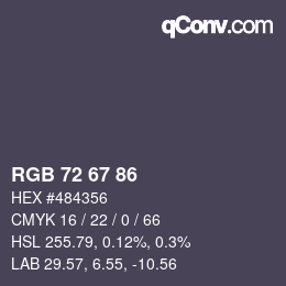 颜色代码: RGB 72 67 86 | qconv.com