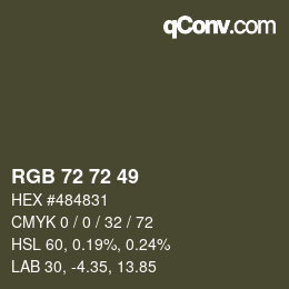 Color code: RGB 72 72 49 | qconv.com